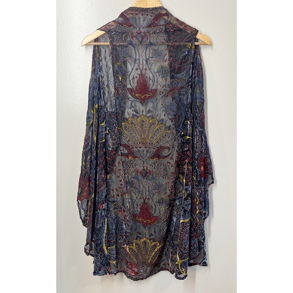 Burnout Velvet Open Front Kimono Cardigan Sleeveless Autumn Colors Sz S? - Picture 4 of 7